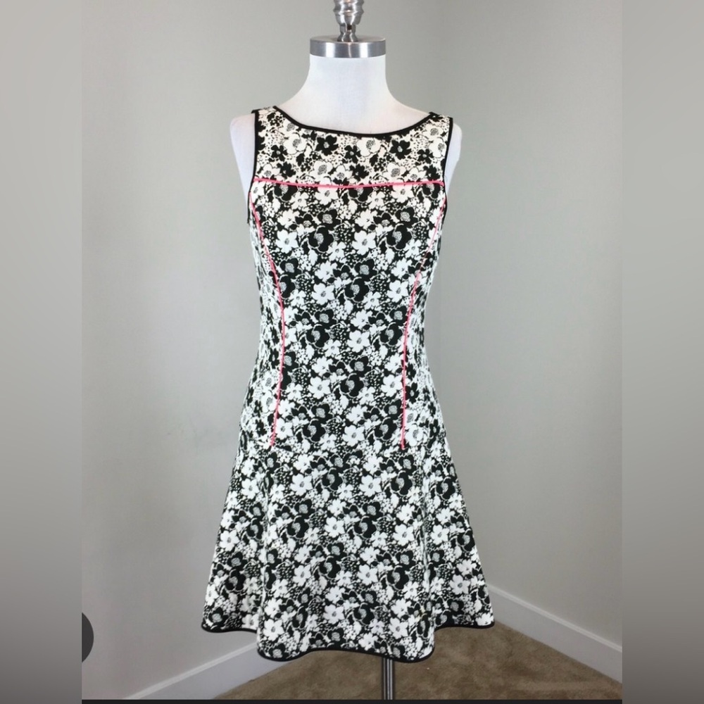 Banana Republic Black and White Floral Mini Dress with pink trim